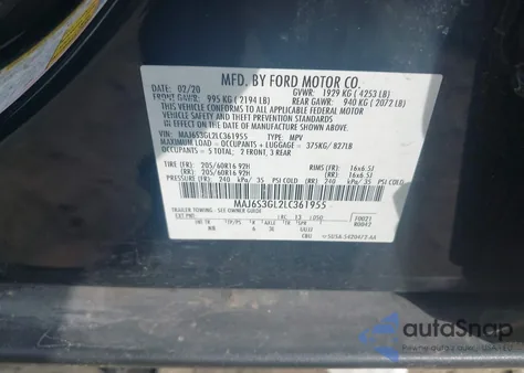 2020 Ford Ecosport Se z USA, uszkodzony, nr VIN MAJ6S3GL2LC361955